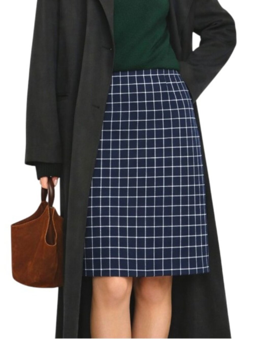 Ralph Lauren Plaid Midi Skirt Cotton Blend Vintage Blue Size Large 14